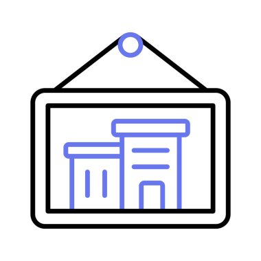 Mimari görüntünün konsept simgesini, mimari fotoğrafını gösteren içerideki resim asılı binası