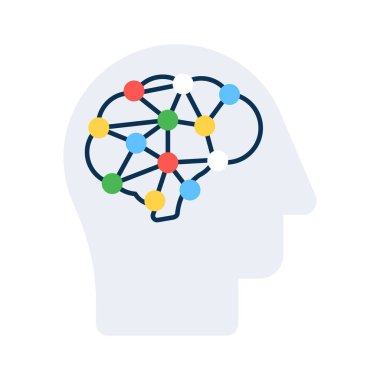 Düz stil, yapay zeka ve sinirsel ağdaki bir ai beyni simgesi.