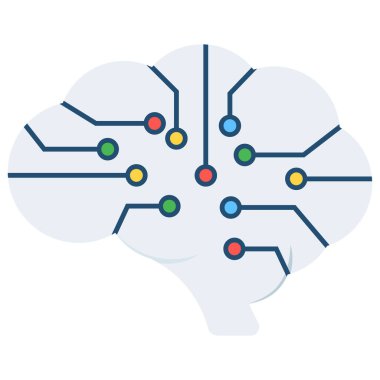 Düz stil, yapay zeka ve sinirsel ağdaki bir ai beyni simgesi.
