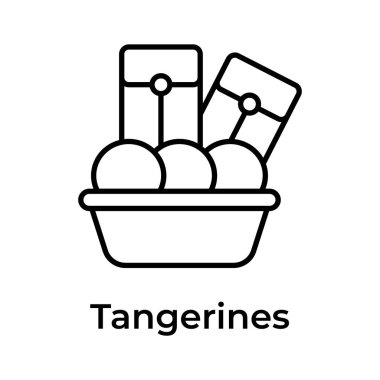 Çin Yeni Yıl Hediyesi 'nin konsept ikonunu gösteren hediye zarfıyla sepetin içinde mandalina.