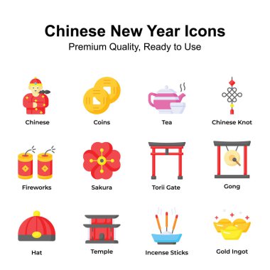 Çin 'in yeni yıl simgeleri beyaz arkaplanda izole edildi