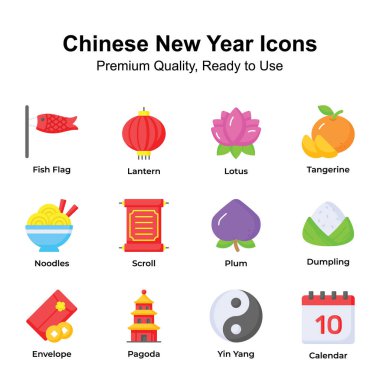 Bu güzel dizayn edilmiş Çin yeni yıl ikonlarını alın.