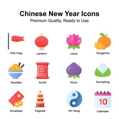 Bu güzel dizayn edilmiş Çin yeni yıl ikonlarını alın.