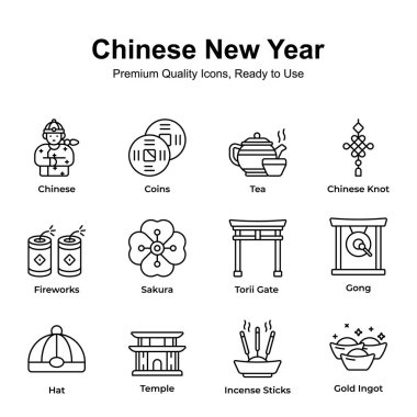 Çin 'in yeni yıl simgeleri beyaz arkaplanda izole edildi