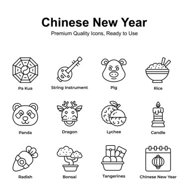 Birinci kalite Çin Yeni Yıl simgeleri seti, vektörleri kullanmaya hazır