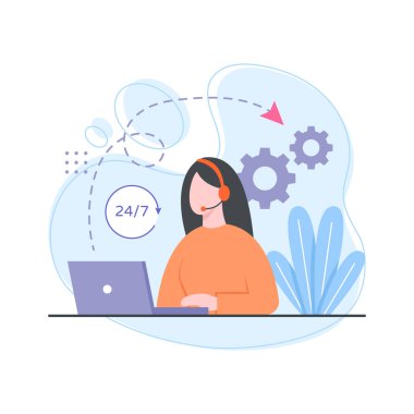 Müşteri desteği, müşteri hizmetleri illüstrasyonu, 24 saat müşteri hizmetleri
