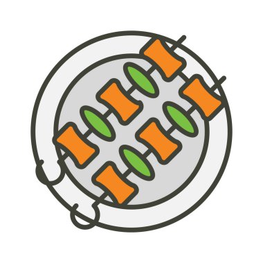 Şiş simgesi tasarımı, ızgara kebap vektörü, geleneksel bbq simgesi