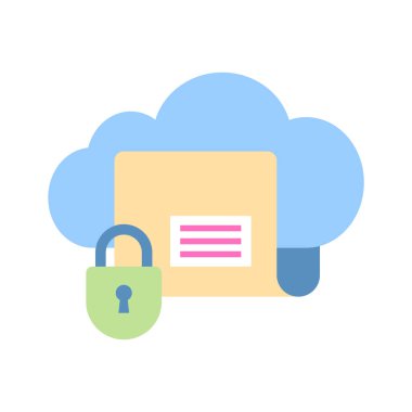 Güvenli bulut dizininin düz simgesini gösteren asma kilit içeren bulut dizini, çevrimiçi veri depolama güvenliği