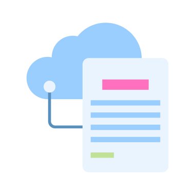 Bulut dosyası, bulut belgesi düz simgesi beyaz arkaplan üzerinde izole