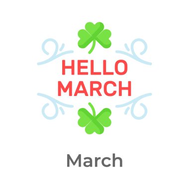 Merhaba, yapraklı Mart ayı simgesi, vektör kullanmaya hazır