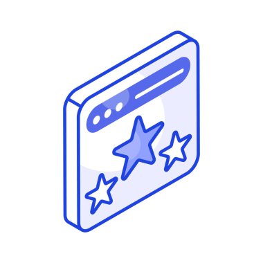 Web sayfasında web sitesi sıralamasının konsept izometrik simgesini gösteren üç yıldız
