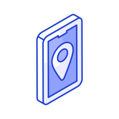 Mobil ekran içinde yer tutucu konsept izometrik konum ikonu, mobil navigasyon