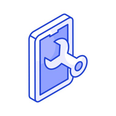 Mobil yapılandırma vektörü mobil konseptine sahip anahtar, düzenlenebilir simge