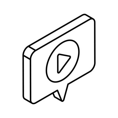 Video oynatma düğmesi ile sohbet baloncuğu video pazarlamanın izometrik simgesini gösterir