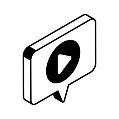 Video oynatma düğmesi ile sohbet baloncuğu video pazarlamanın izometrik simgesini gösterir