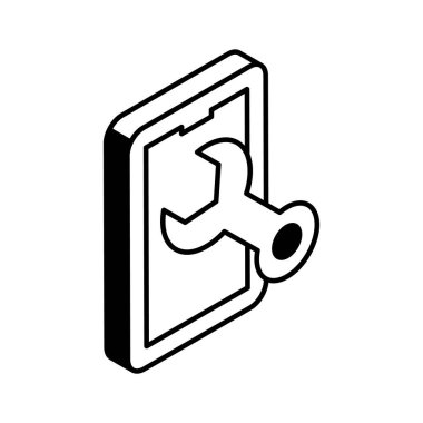 Mobil yapılandırma vektörü mobil konseptine sahip anahtar, düzenlenebilir simge