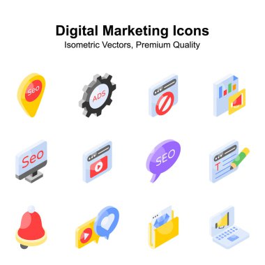 Dijital pazarlama izometrik vektörleri ve premium vektörleri kullanmaya hazır