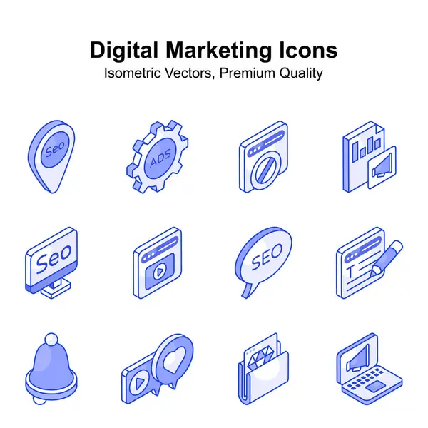Dijital pazarlama izometrik vektörleri ve premium vektörleri kullanmaya hazır