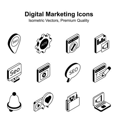 Dijital pazarlama izometrik vektörleri ve premium vektörleri kullanmaya hazır