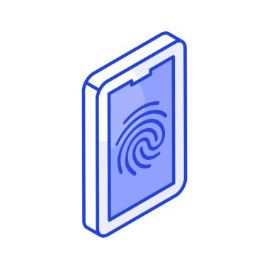 Biyometrik güvenlik, parmak izi kilidi izometrik vektör tasarımı