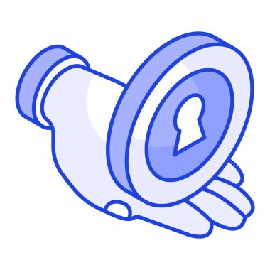 Güvenlik hizmetlerinin modern izometrik simgesi, kullanmaya ve indirmeye hazır