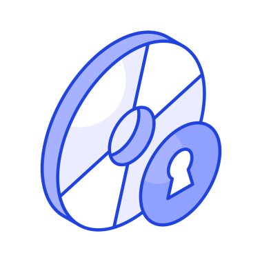 Anahtar deliğine sahip küçük disk, cd güvenliğinin trend biçimli vektörü