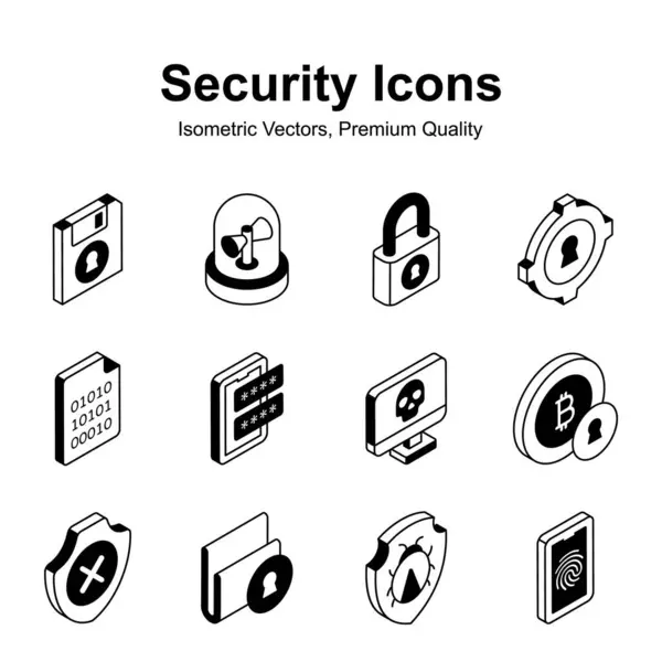 Get Visually Appealing Security Icons Isometric Style Ready Use Download — Stock Vector