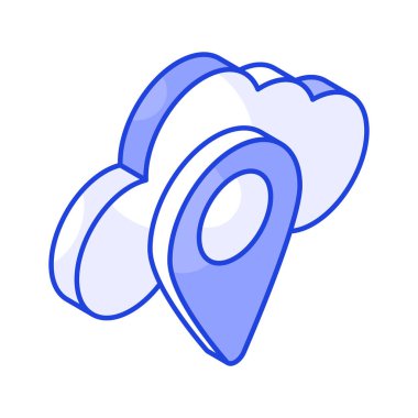 Bulut navigasyonu, bulut konumu izometrik vektör tasarımı