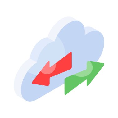 Bulut transferi izometrik vektör tasarımı beyaz arkaplanda izole edildi