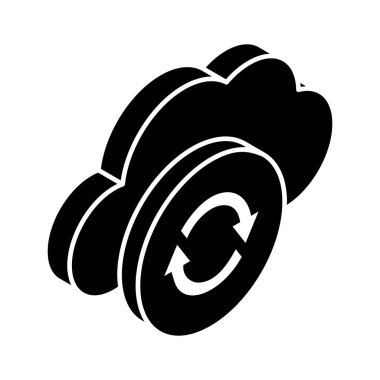 Bulut senkronizasyonu, bulutlu oklar, bulut güncellemesinin izometrik simgesi, kullanımı kolay