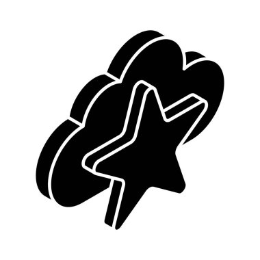 Favori bulutun izometrik vektörünü gösteren bulutlu yıldız