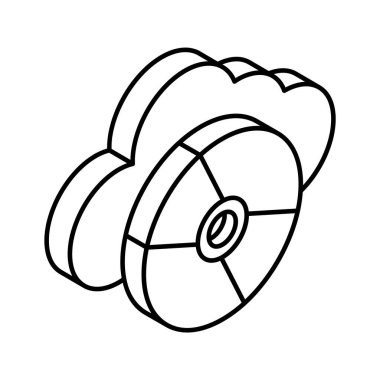 Bulutlu küçük disk, çevrimiçi depolamanın izometrik simgesi, bulut depolama