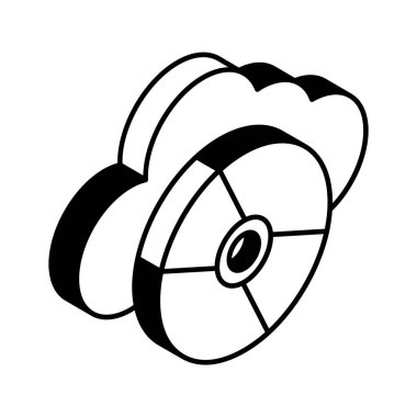 Bulutlu küçük disk, çevrimiçi depolamanın izometrik simgesi, bulut depolama