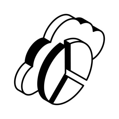 Bulutlu turta grafiği, bulut analizinin güzel izometrik simgesi, premium vektör