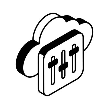 Bulut bakımı, bulut ayarı izometrik simgesi, bulut yönetimi