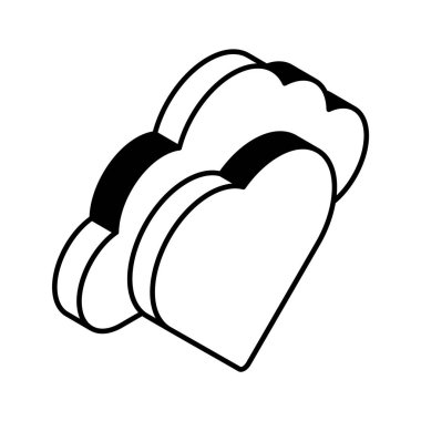 Favori bulut depolama, bulut ve kalp izometrik vektör tasarımı