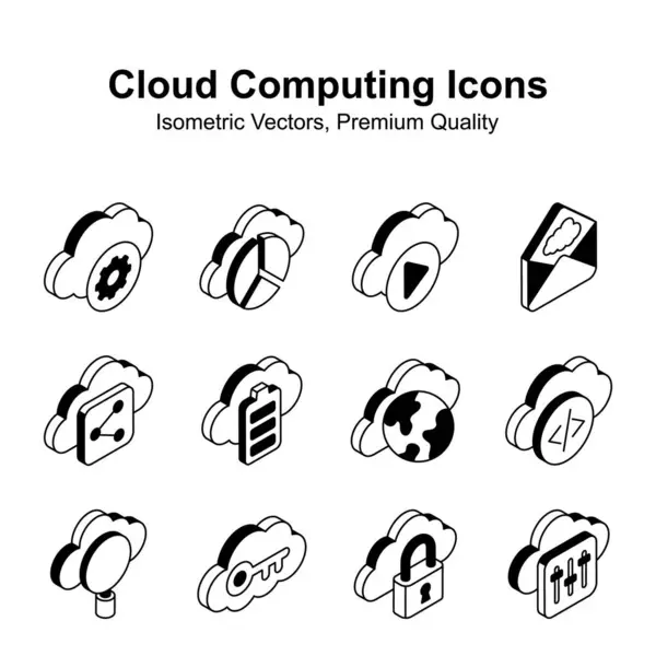 Mettiti Contatto Con Questo Set Vettori Isometrici Creativi Cloud Computing — Vettoriale Stock