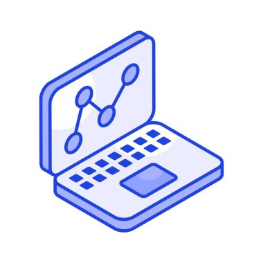 Dizüstü bilgisayarın içindeki büyüme grafiği çevrimiçi analitik veya çevrimiçi istatistiklerin konsept simgesini, veri analizlerini gösterir