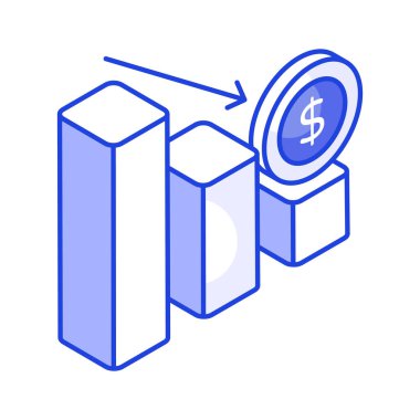 Düşük çizelge, finansal kayıp, azalan çizelge izometrik vektör tasarımı