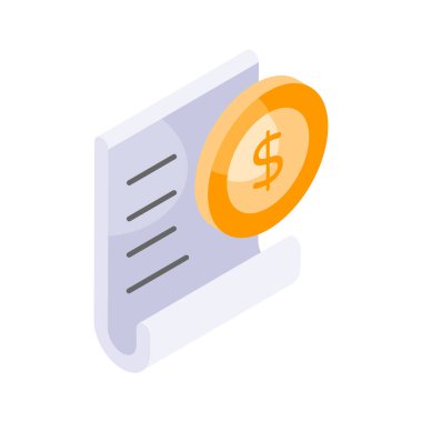 Sayfa tanımlama kavramı simgesi olan dolar parası, fatura izometrik vektör tasarımı