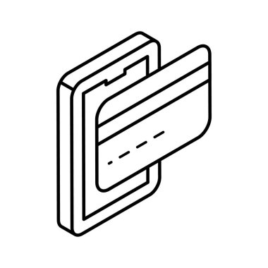 Cep telefonlu ATM kartı kart ödemelerinin konsept simgesini gösteriyor, çevrimiçi ödeme izometrik vektör tasarımı