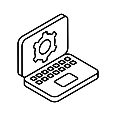 Dizüstü bilgisayarın içindeki çark dizüstü bilgisayar ayarlarının konsept simgesini gösteriyor