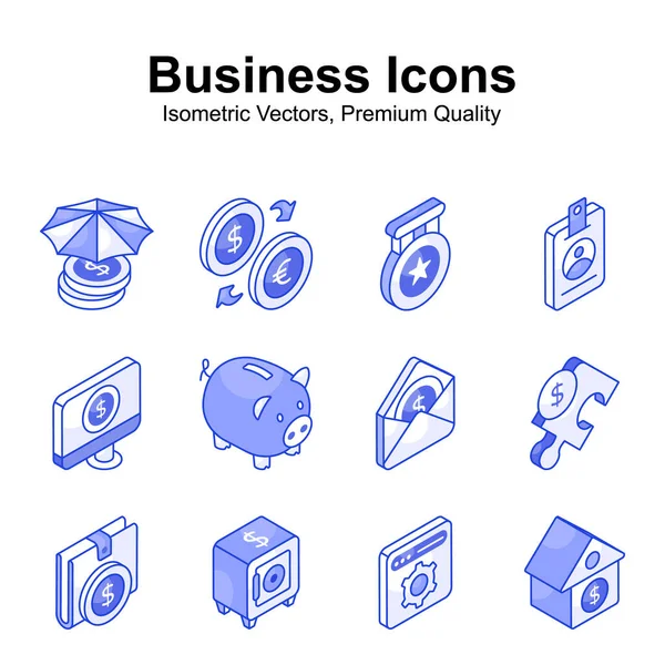Conjunto Iconos Isométricos Negocios Finanzas Bien Diseñados Fáciles Usar Descargar — Archivo Imágenes Vectoriales