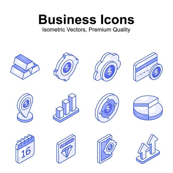 Überprüfen Sie Diese Wunderschön Gestalteten Isometrischen Symbole Für Unternehmen Und — Stockvektor