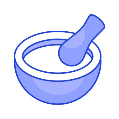 Havan topuzunun yaratıcı simgesi, ilaçların öğütülmesi için eczane araçlarının vektörü