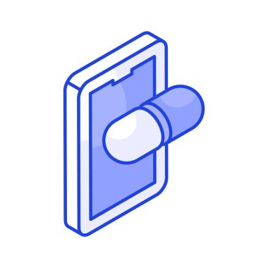 Mobil antibiyotik haplar, çevrimiçi ilaçların izometrik ikonu