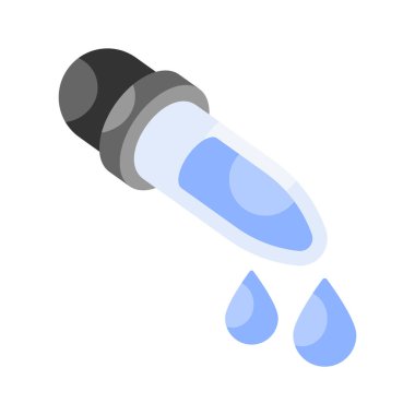 Damlatıcının, pipet damlatıcısının, ilaç damlası vektörünün modern izometrik simgesi