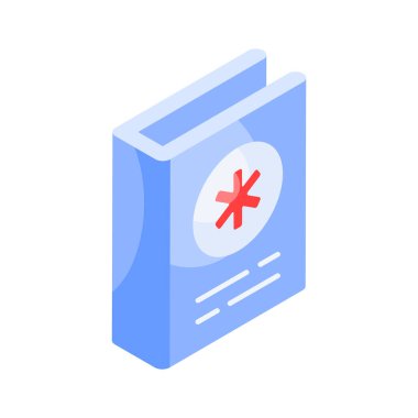 Tıp kitabının birinci sınıf izometrik vektörü, tıp eğitiminin düzenlenebilir bir simgesi.