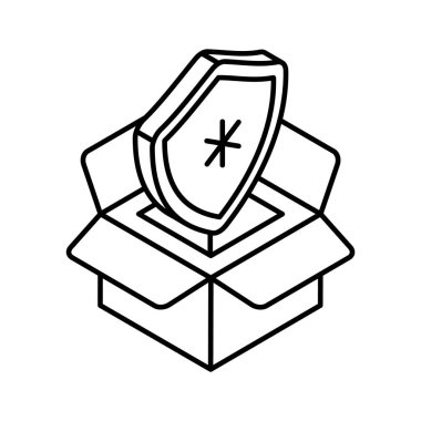 Koruyucu kalkanlı paket tıbbi işaretli, ilaç paketinin izometrik ikonu, ilaç sigortası vektörü