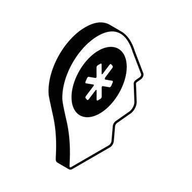 İnsan zihninin içindeki tıbbi işaretler zihinsel sağlığın izometrik simgesini gösteriyor.